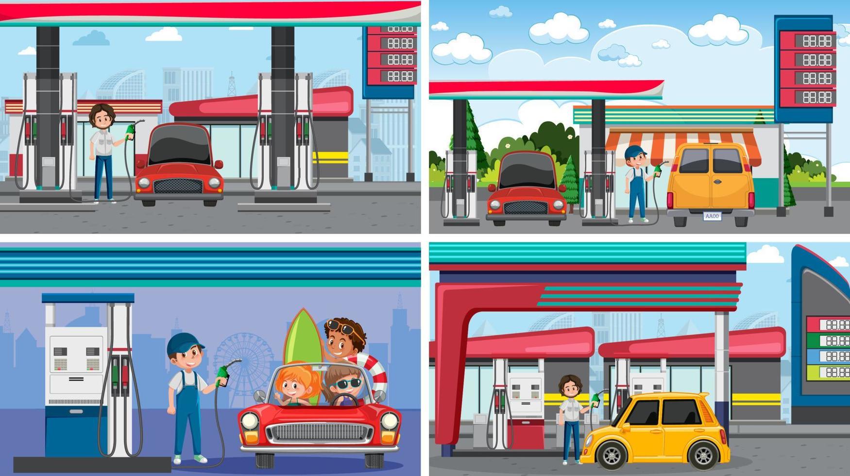 vier verschillende scènes uit de petroleumindustrie vector