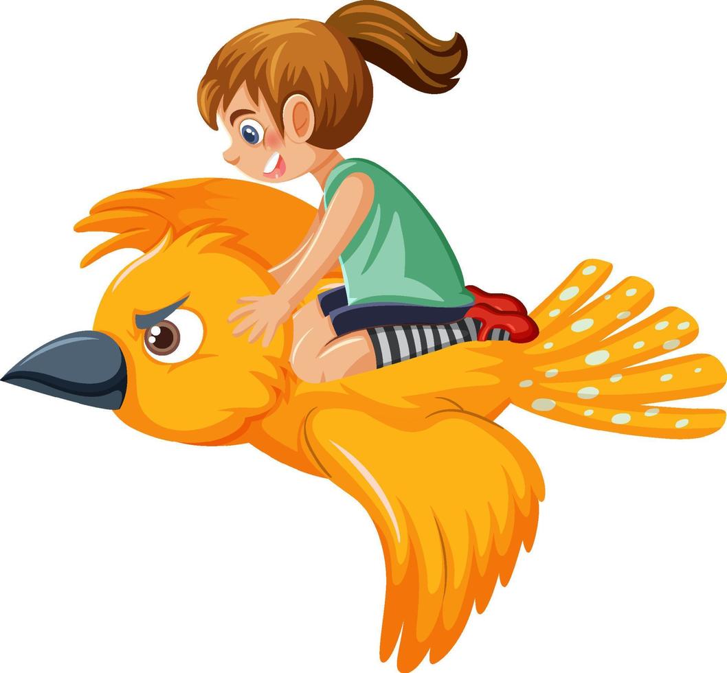 een meisje rijdt op een vogelcartoon vector