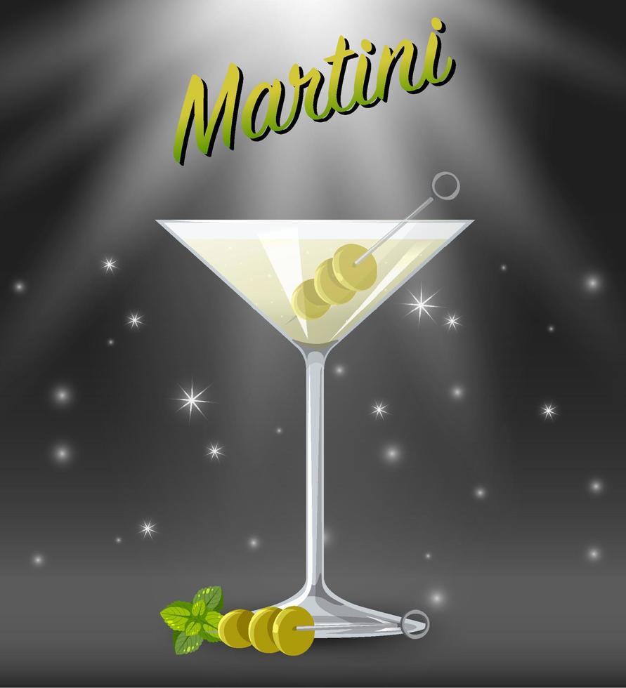 martini-cocktail in het glas met sprankelende achtergrond vector