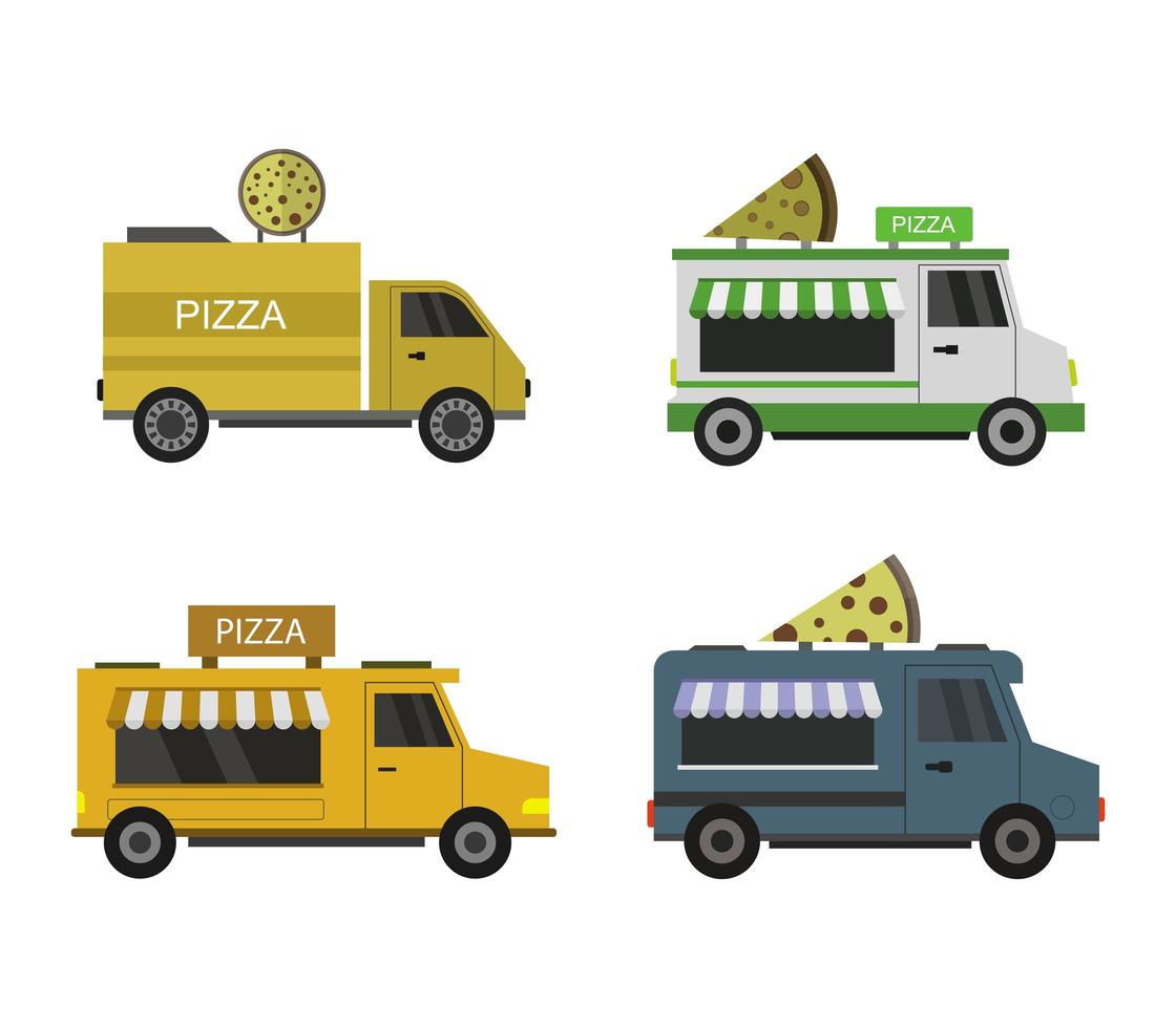 set van pizza truck iconen vector