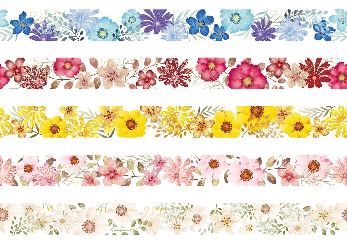 set van naadloze aquarel bloemen randen vector