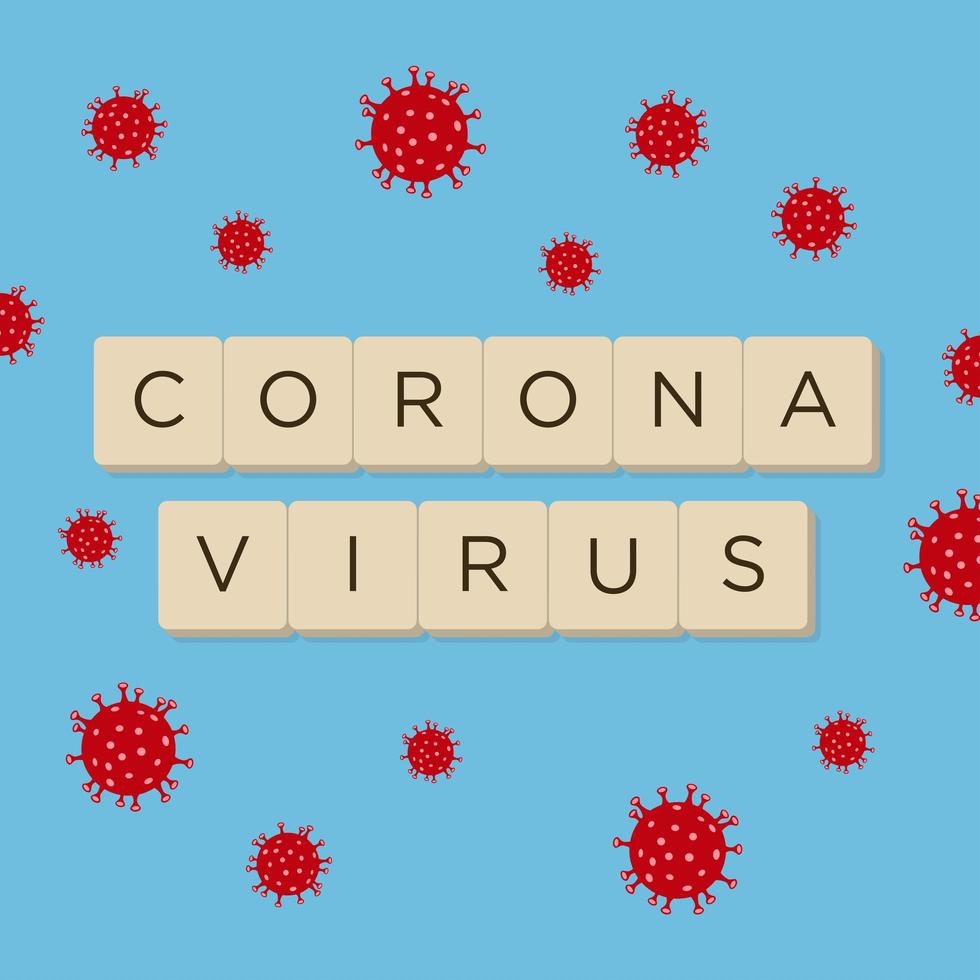 coronavirus tekst op blauw met rode bloedcellen vector