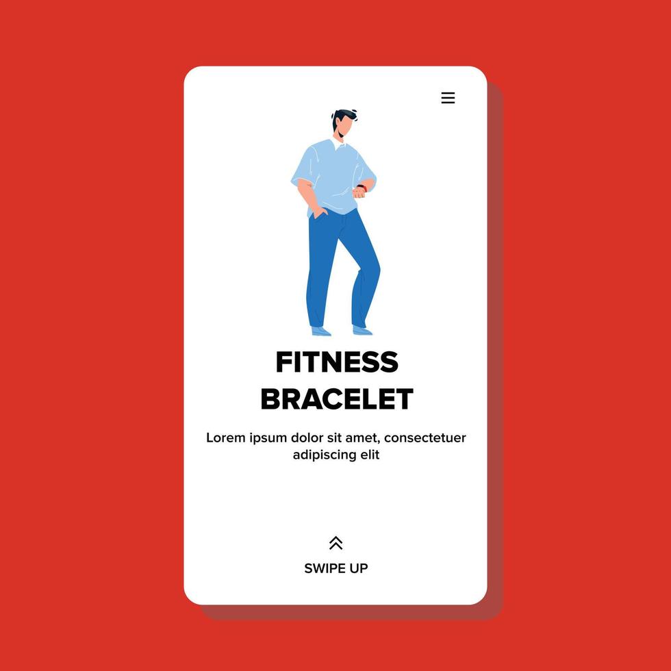 op fitnessarmband kijken naar jonge man Vectorbeelden vector