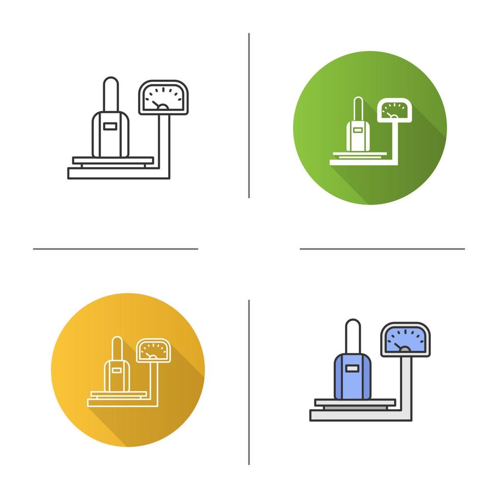 bagage schalen pictogram. controle van het bagagegewicht. plat ontwerp, lineaire en kleurstijlen. geïsoleerde vectorillustraties vector