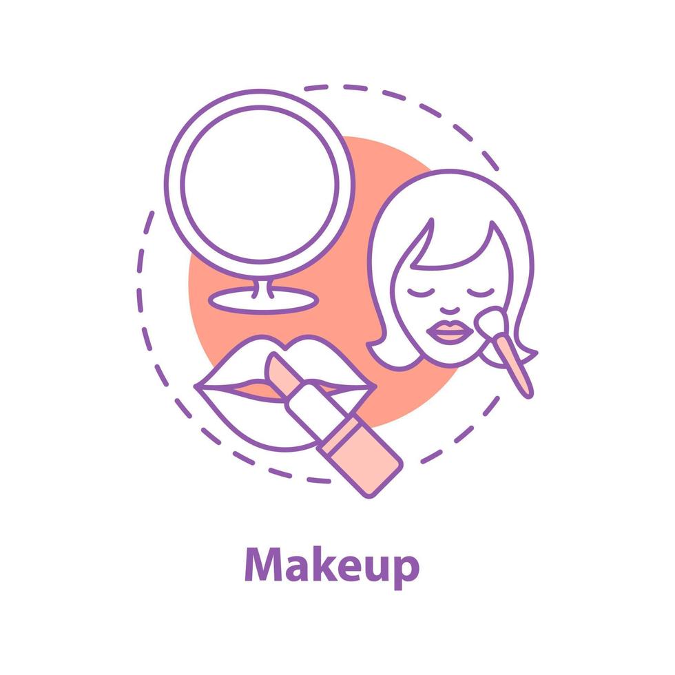 make-up concept icoon. cosmetica idee dunne lijn illustratie. lippenstift, spiegel en gezichtsrouge. vector geïsoleerde overzichtstekening