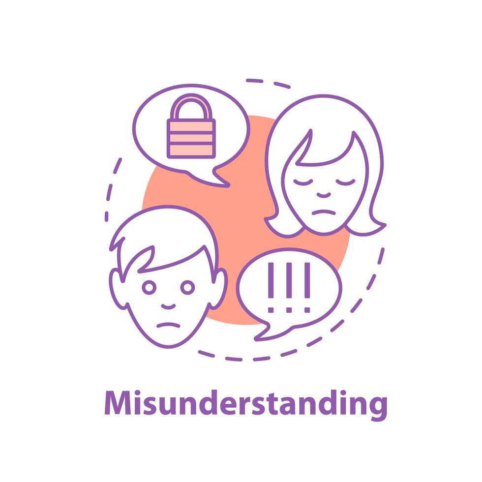 misverstand concept icoon. onenigheid idee dunne lijn illustratie. ruzie. conflict. vector geïsoleerde overzichtstekening