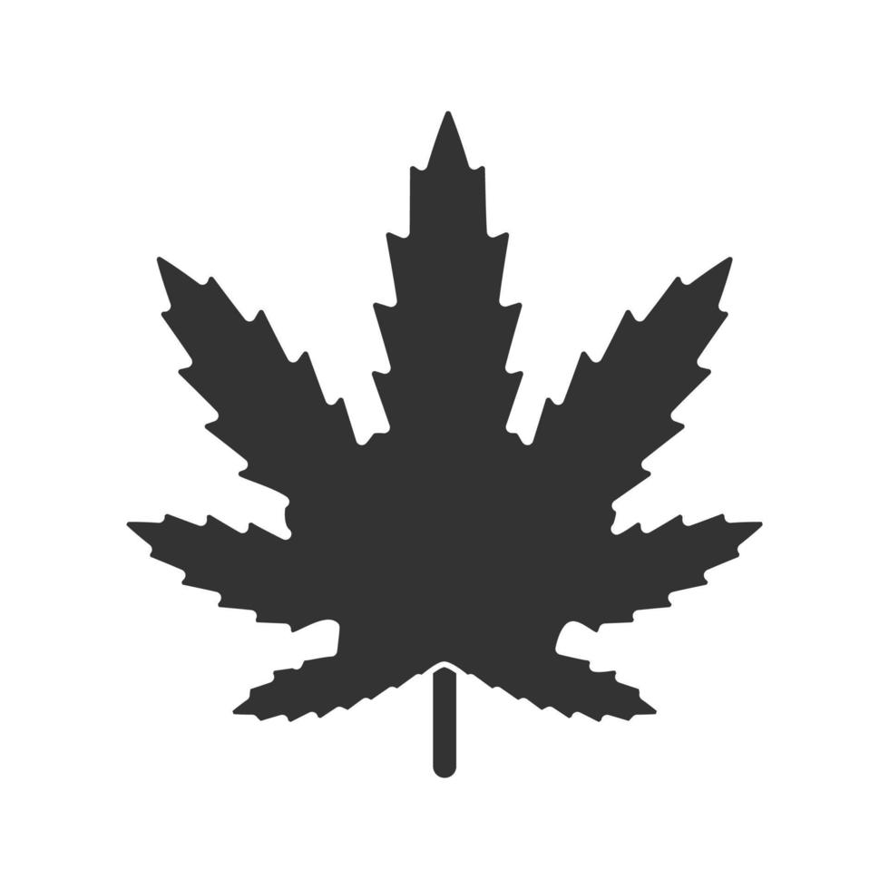 marihuana blad glyph pictogram. cannabis, wiet. silhouet symbool. negatieve ruimte. vector geïsoleerde illustratie