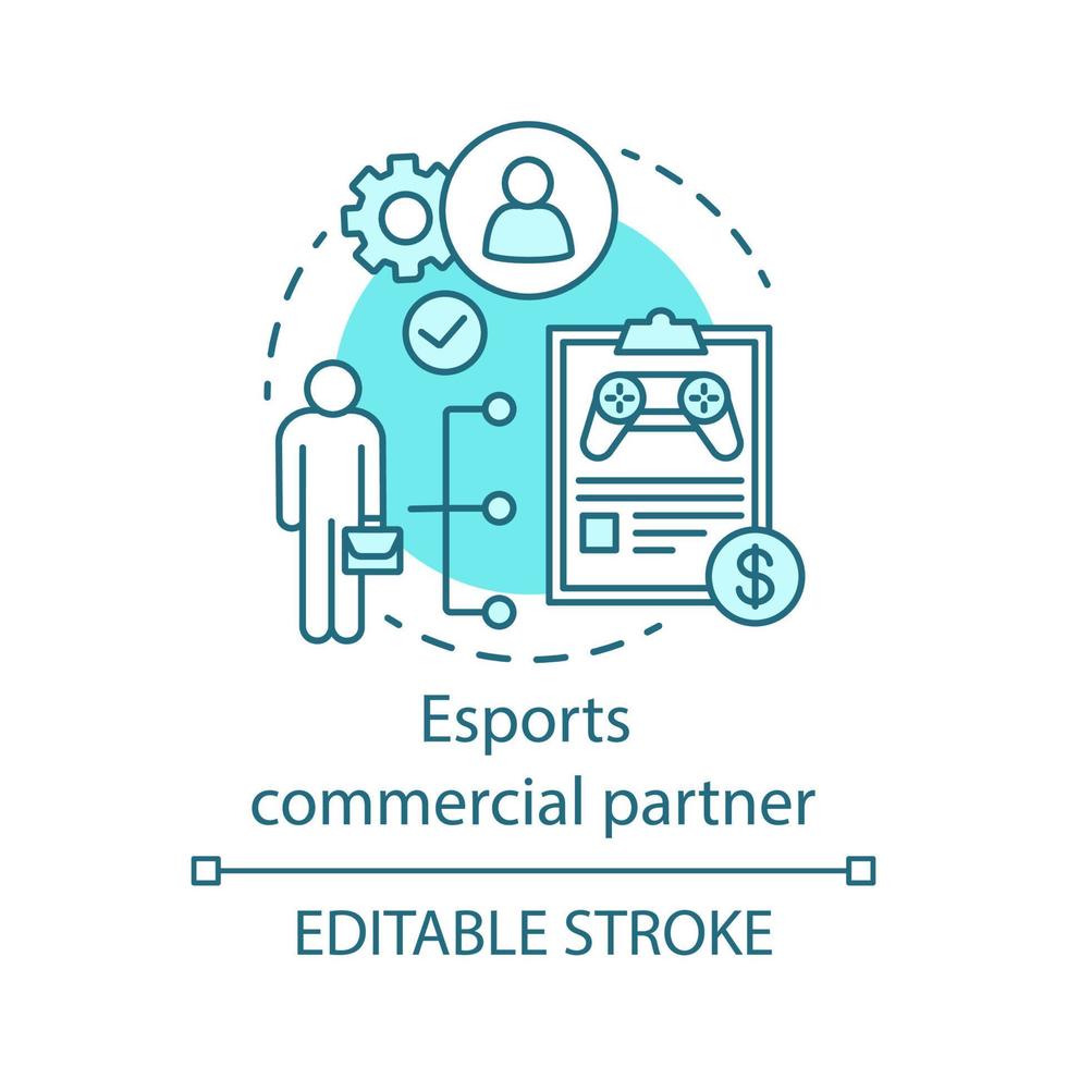 esports commerciële partner concept icoon. contract van de concurrent. garantie en service voor gamingapparatuur. game toernooi sponsor idee dunne lijn illustratie. vector geïsoleerde overzichtstekening. bewerkbare streek