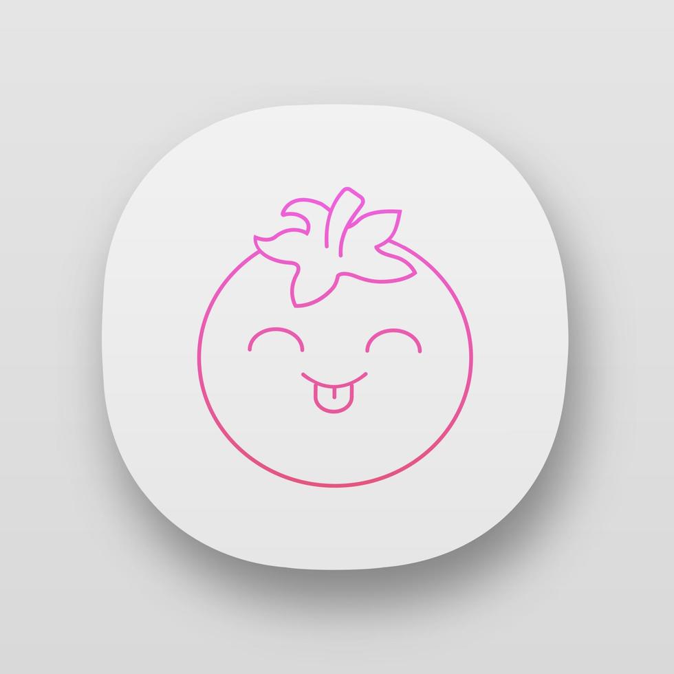 tomaat schattig kawaii app karakter. gelukkige groente met lachend gezicht en uitgestoken tong. lachend eten. grappige emoji, emoticon, glimlach. vector geïsoleerde illustratie