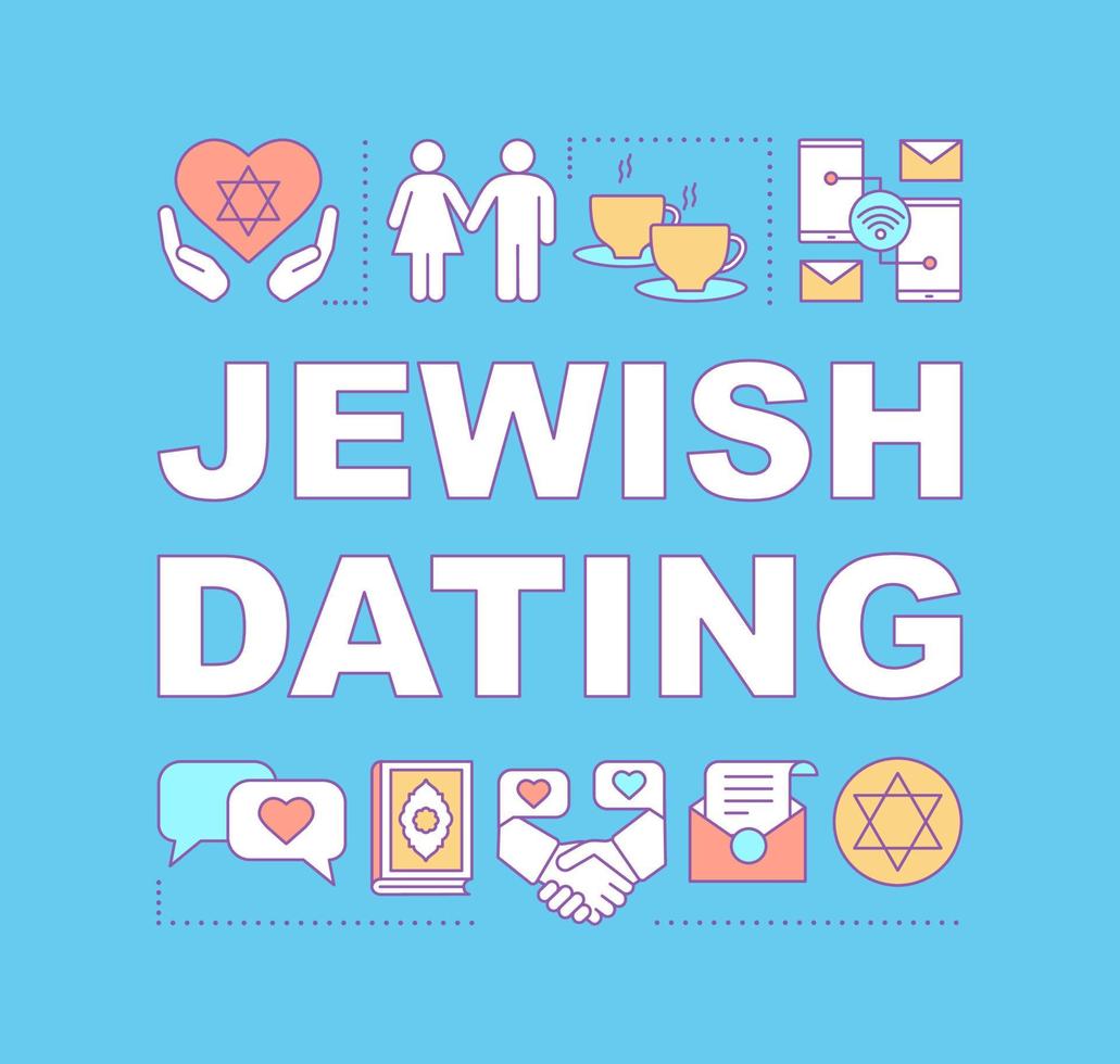 joodse dating woord concepten banner. datum per religie. jodendom religieuze, culturele matchmaking. presentatie, website. geïsoleerde belettering typografie idee met lineaire pictogrammen. vector overzicht illustratie