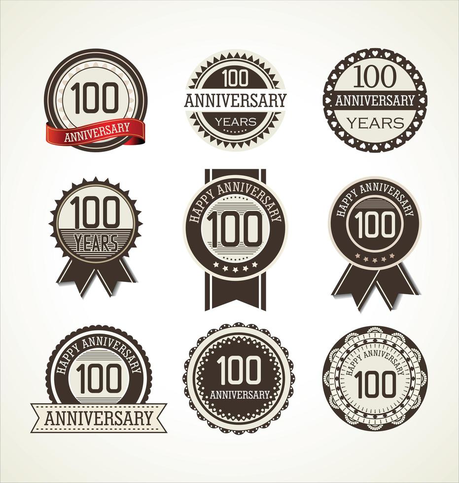 100e verjaardag ronde badge set vector