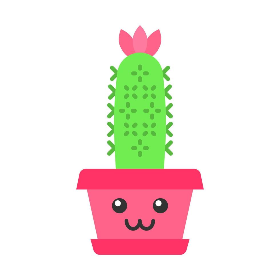 egel cactus platte ontwerp lange schaduw kleur pictogram. cactus met lachend gezicht. echinopsis met bloem. thuis cactussen. vrolijke plant in pot. kamerplant. vetplant. vector silhouet illustratie