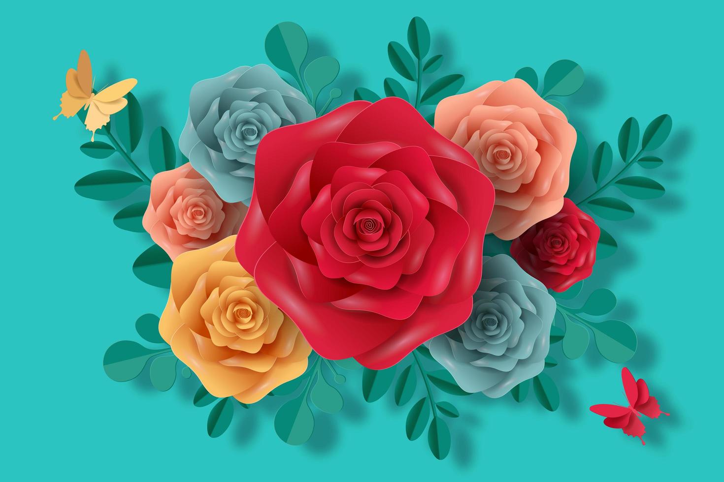 kleurrijke bloemen in papier knippen stijl vector