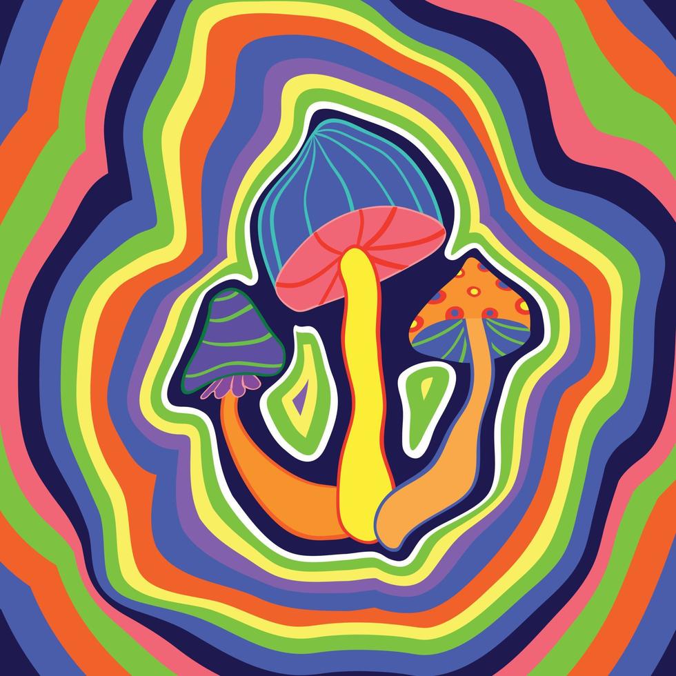 paddenstoelen trippy psychedelische retro poster hippie vibes vector