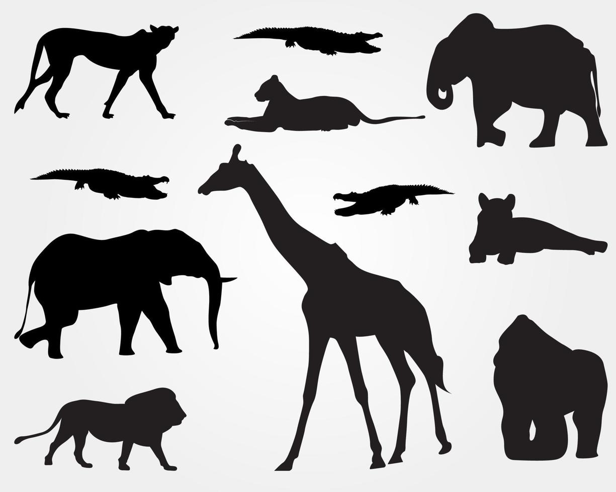 set van een zwart Afrikaans dierensilhouet vector