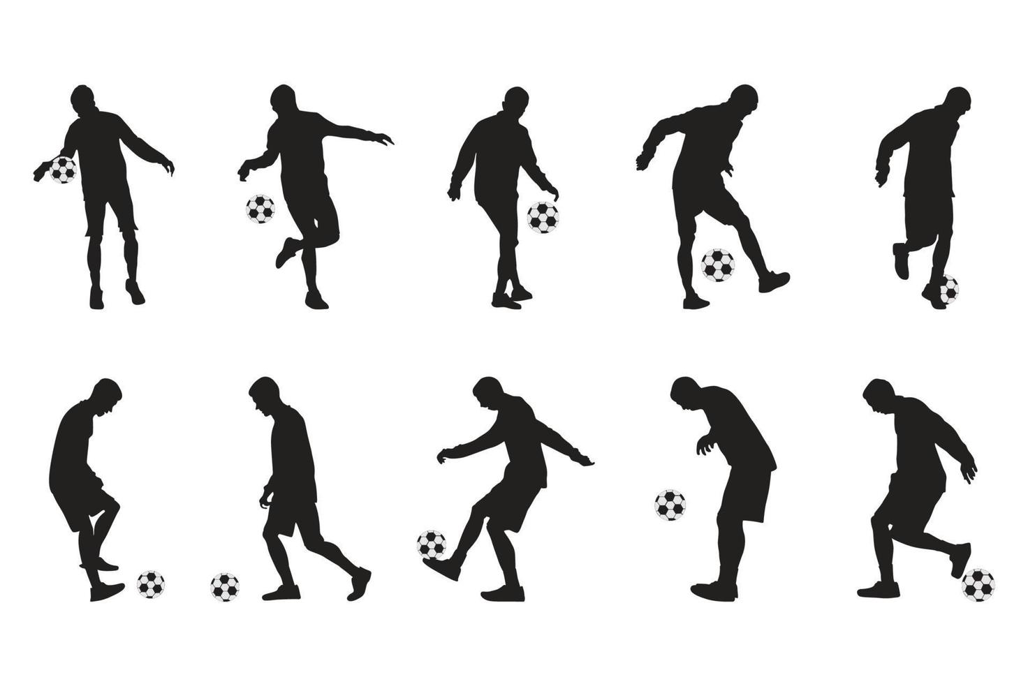 set van voetbal, voetballers, voetbal, voetbal, spelers silhouet vector