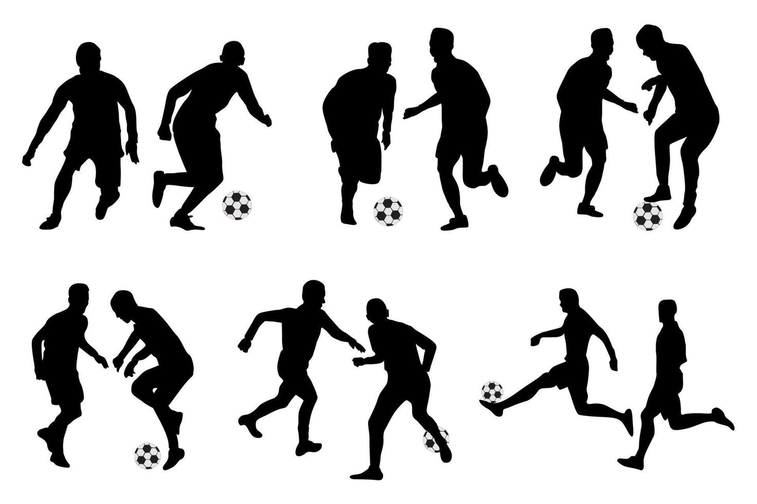 set van voetbal, voetballers, voetbal, voetbal, spelers silhouet vector