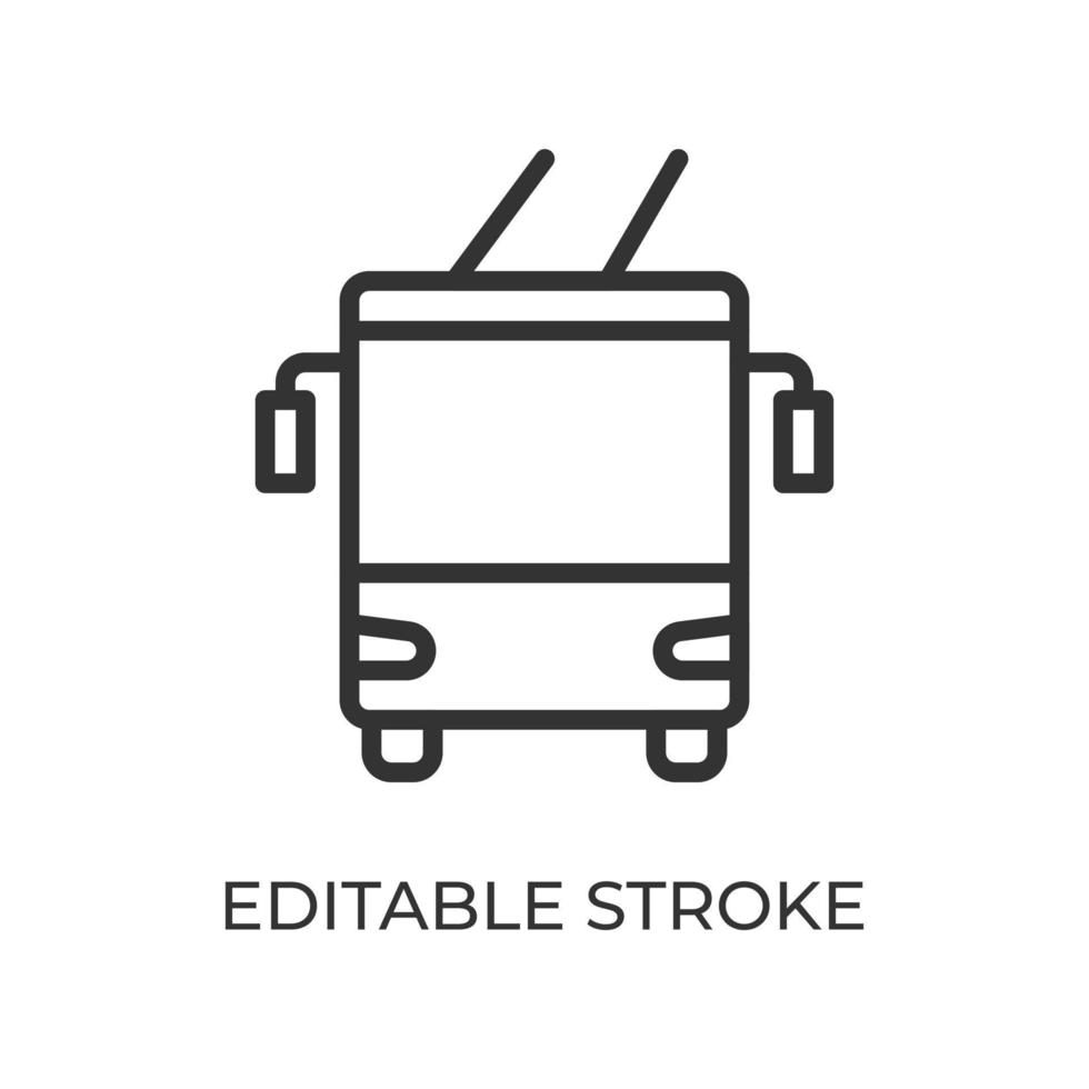 trolleybus vooraanzicht lijn pictogram. elektrisch vervoer over de grond. gebruikt voor personenvervoer. geïsoleerde vectorillustratie op een witte achtergrond. bewerkbare streek. vector