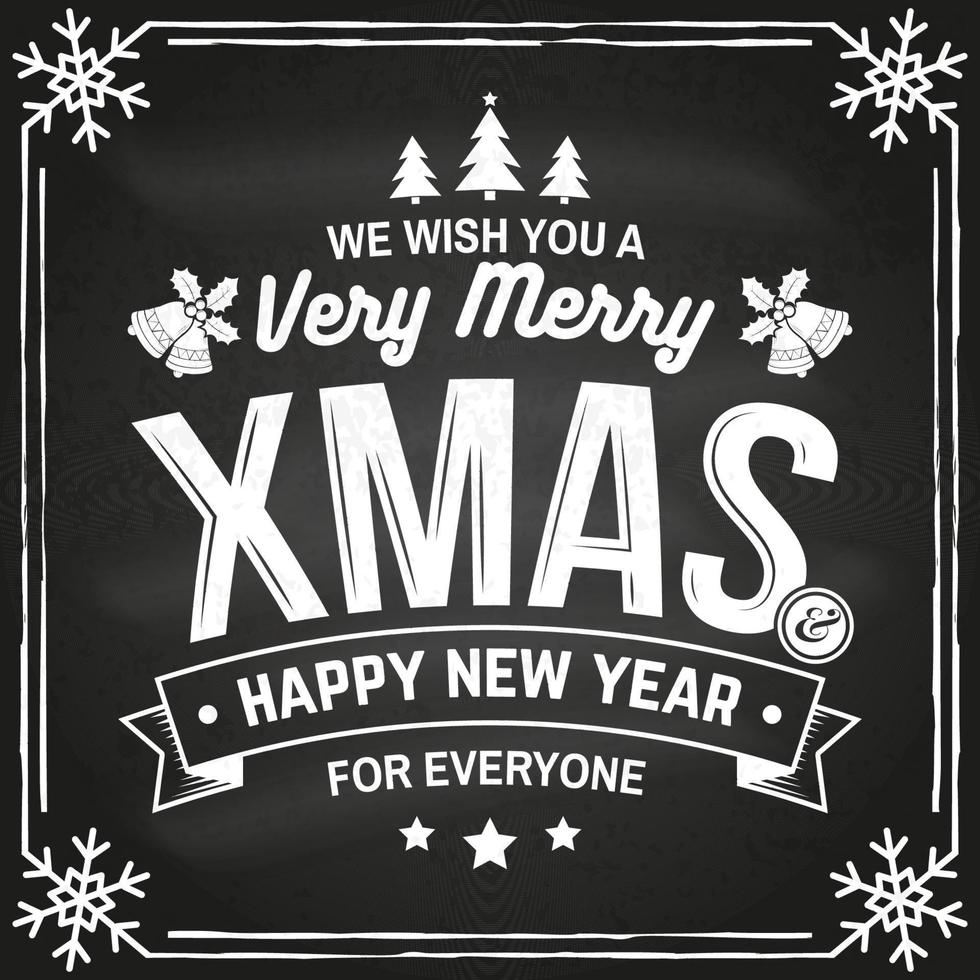 we wensen je een heel vrolijk kerstfeest en een gelukkig nieuwjaar stempel, sticker set met hulst, bes, kerstboom, bel. vector