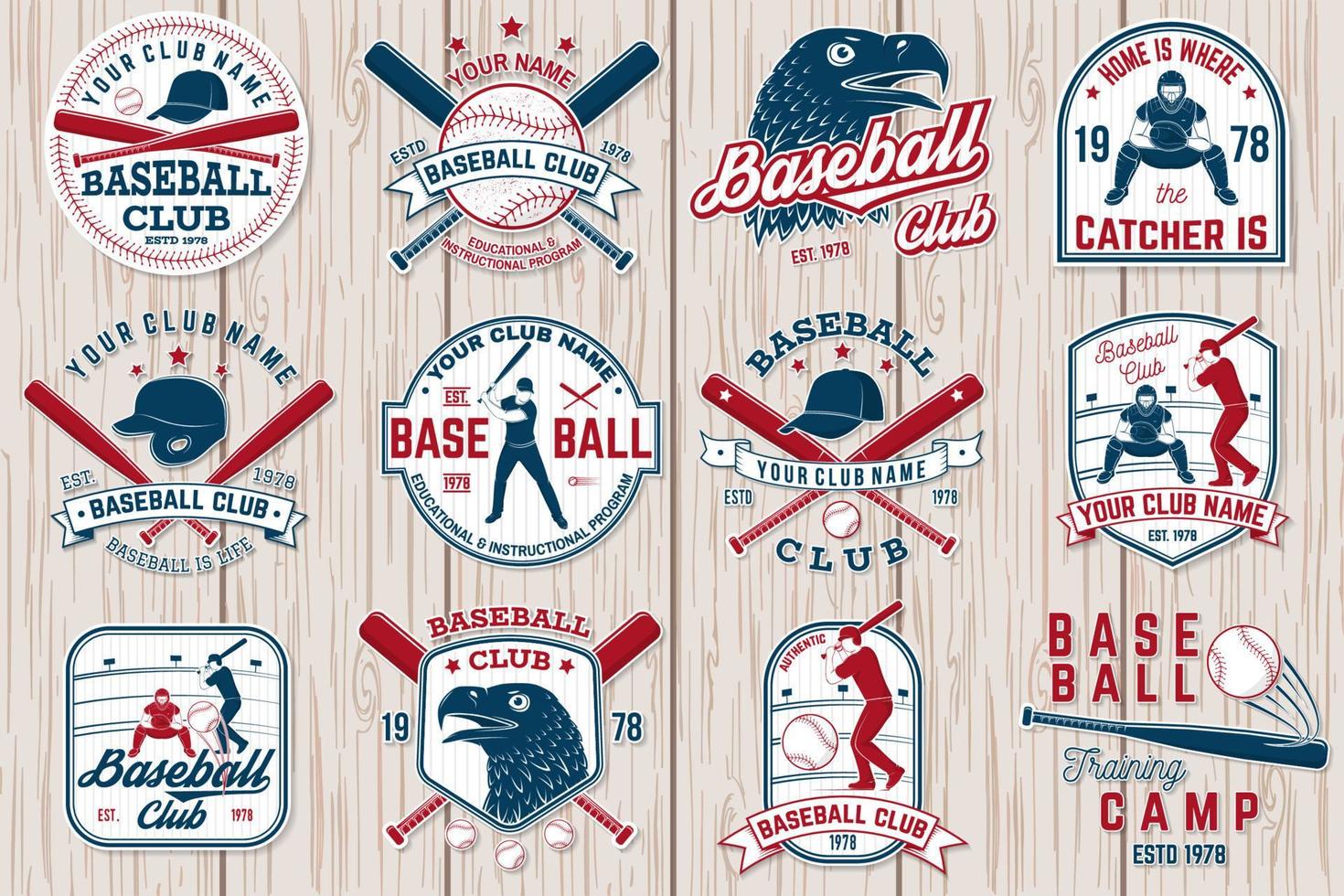 set van honkbal of softbal club badge. vectorillustratie. concept voor shirt of logo, vector