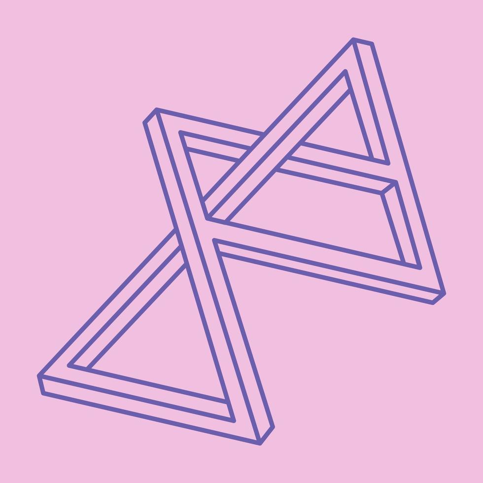 optische illusie logo. onmogelijke vorm. heilige geometrie figuur. abstract eeuwig geometrisch object. onmogelijke eindeloze omtrekvormen. optische kunst. onmogelijke geometrie vorm op een roze achtergrond. vector