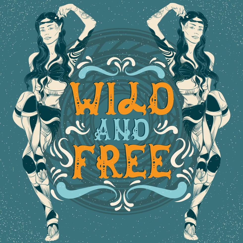 wild en vrij. vector hand getekende illustratie. creatief kunstwerk. sjabloon voor kaart, poster, banner, print voor t-shirt, pin, badge, patch.