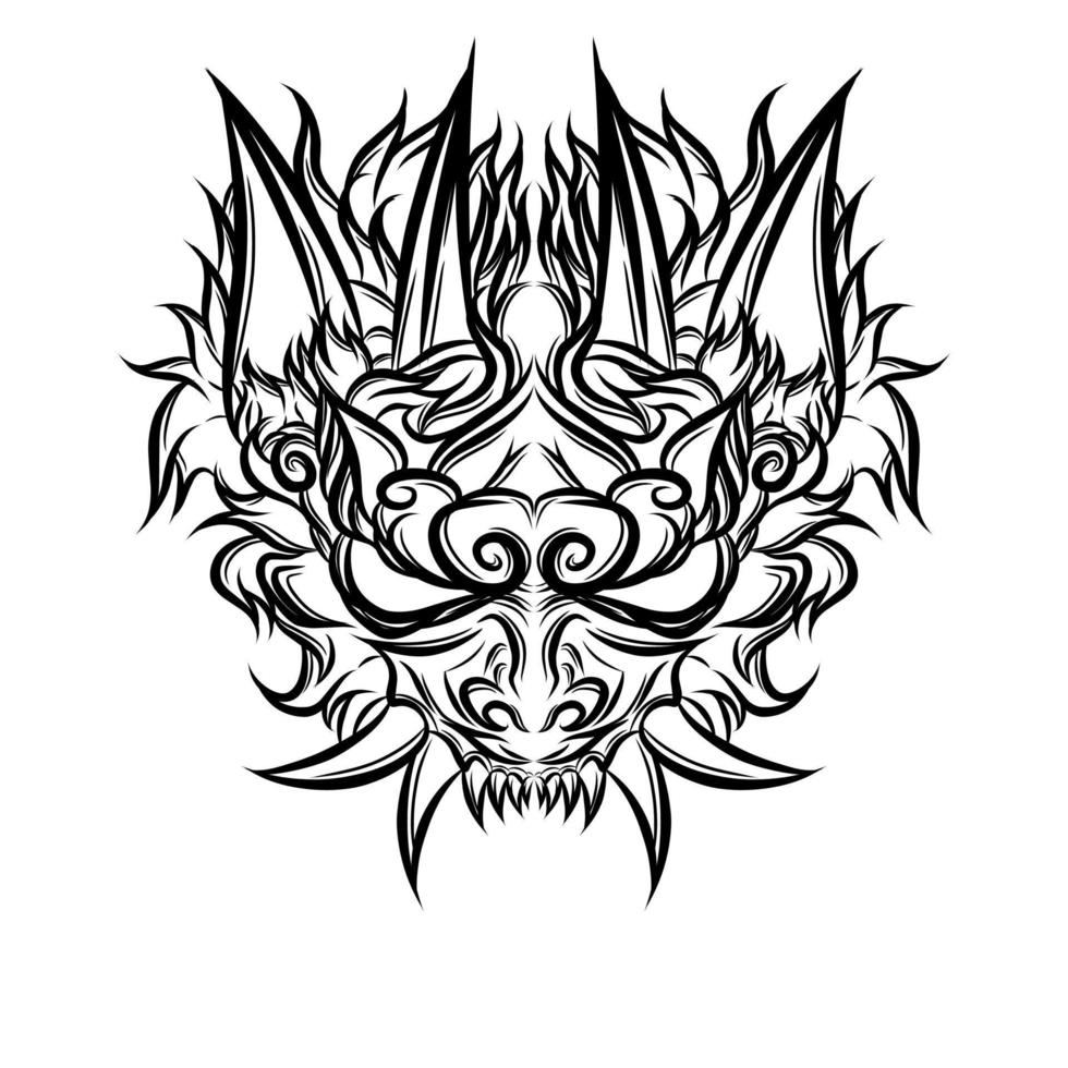 hand getekend oni masker tattoo vector design