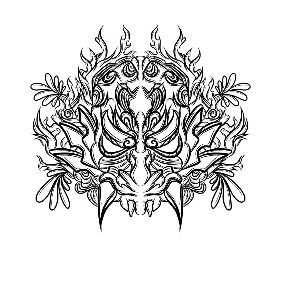 hand getekend oni masker tattoo vector design