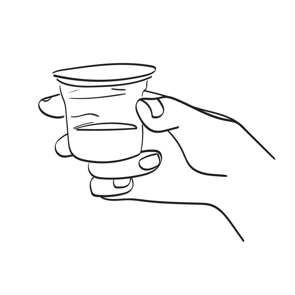 zeer fijne tekeningen close-up hand met wijn voor heilige communie illustratie vector hand getekend geïsoleerd op een witte background