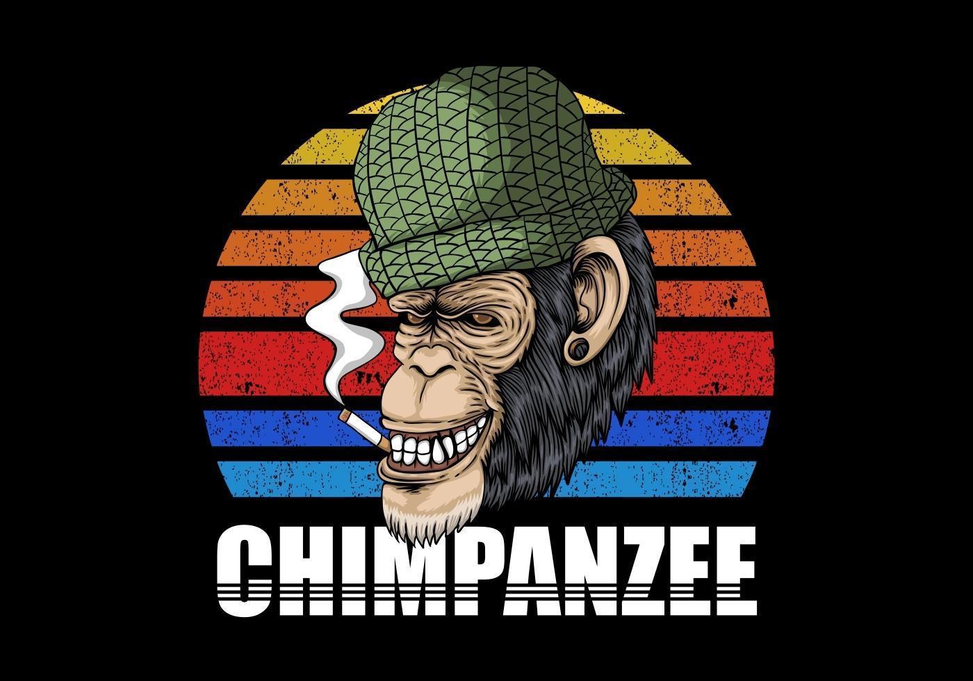chimpansee die retro illustratie roken vector