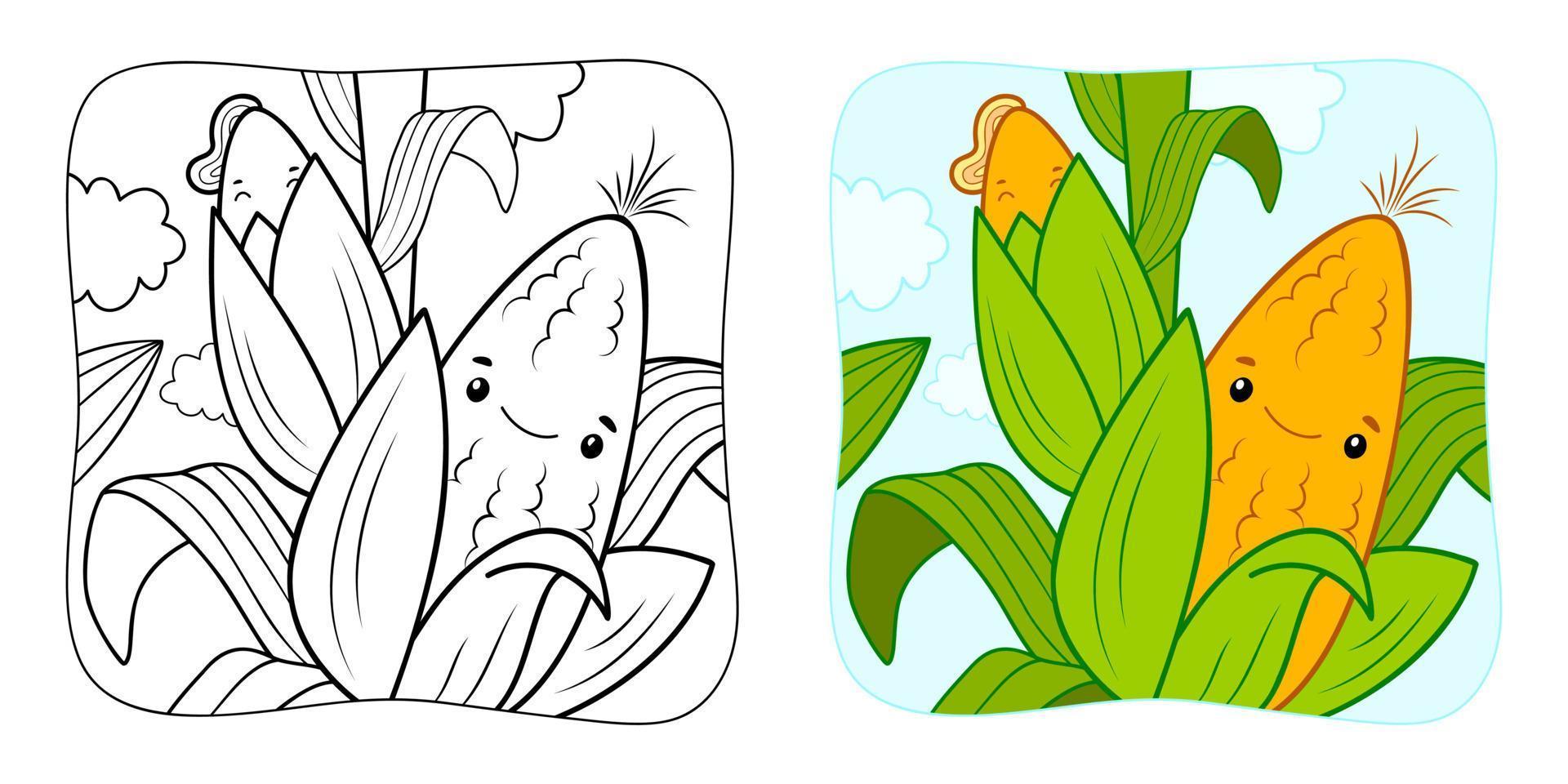 kleurboek of kleurplaat voor kinderen. maïs vector illustratie clipart. natuur achtergrond.