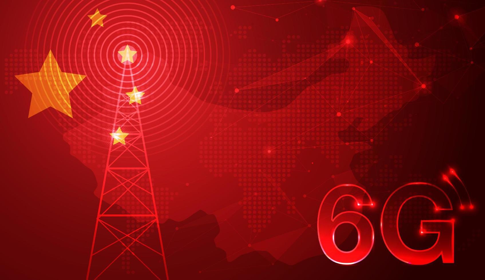 chinese vlag voor technologie 6g technologie draadloze datatransmissie, informatiestroom moderne netwerkverbinding concept achtergrond. wereldwijd verbindings- en internetnetwerkconcept. vector ontwerp