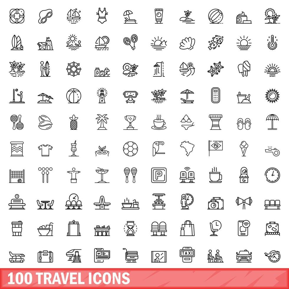 100 reis iconen set, Kaderstijl vector