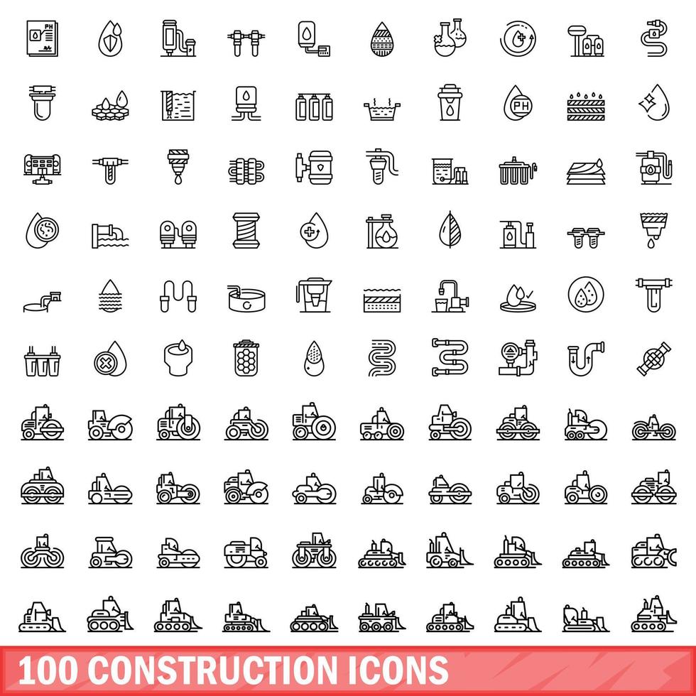 100 bouw iconen set, Kaderstijl vector