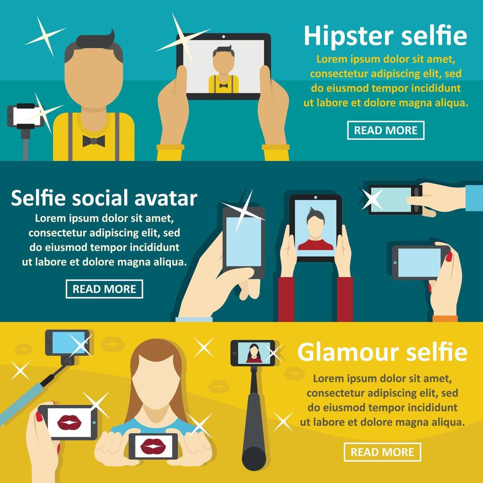 selfie banner horizontale set, vlakke stijl vector