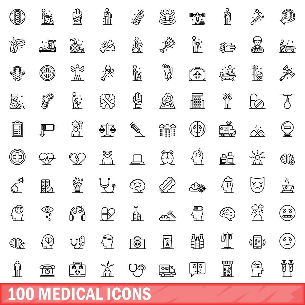 100 medische iconen set, Kaderstijl vector