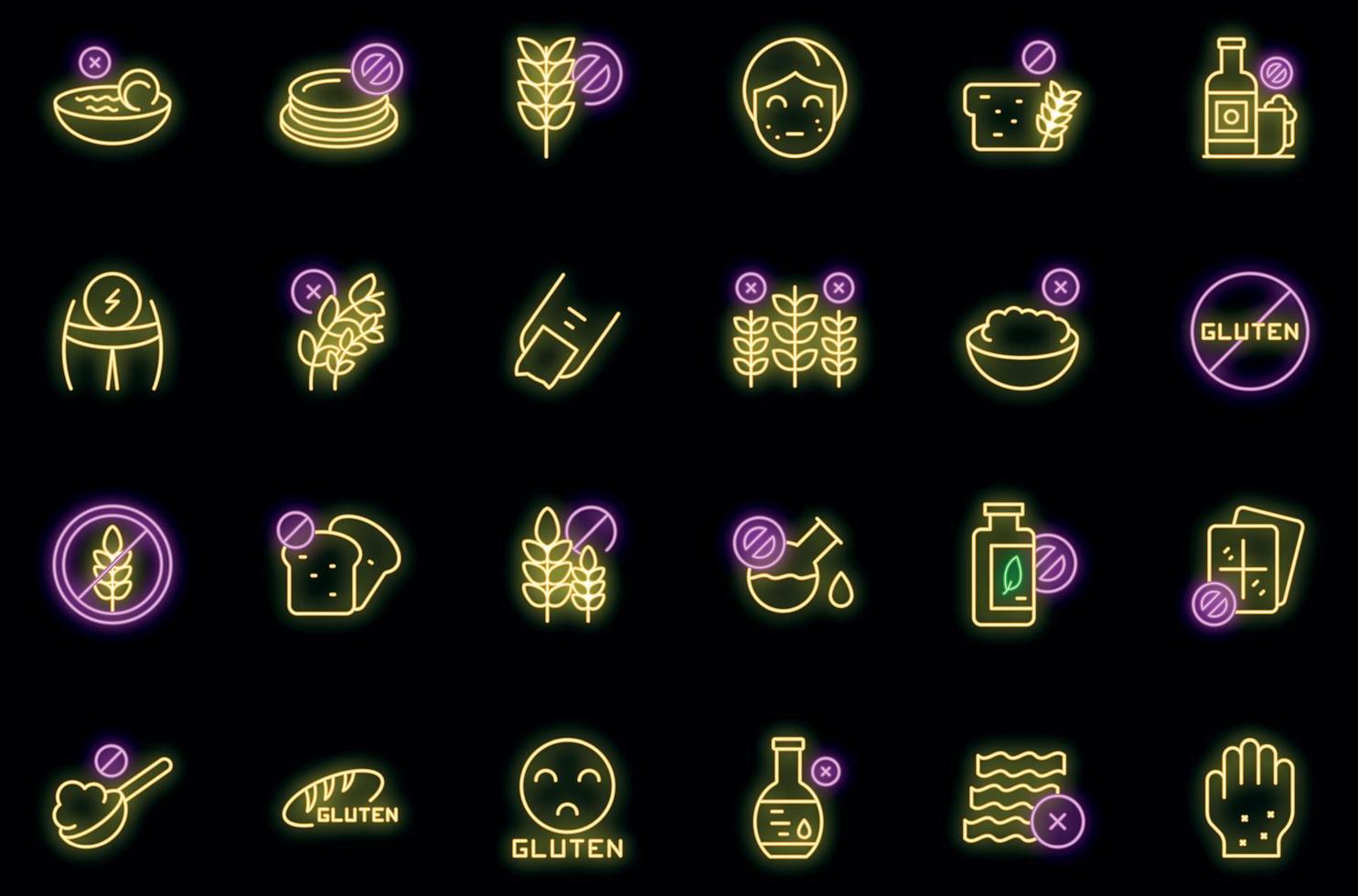 glutenintolerantie pictogrammen instellen overzicht vector. gratis gluten vector neon