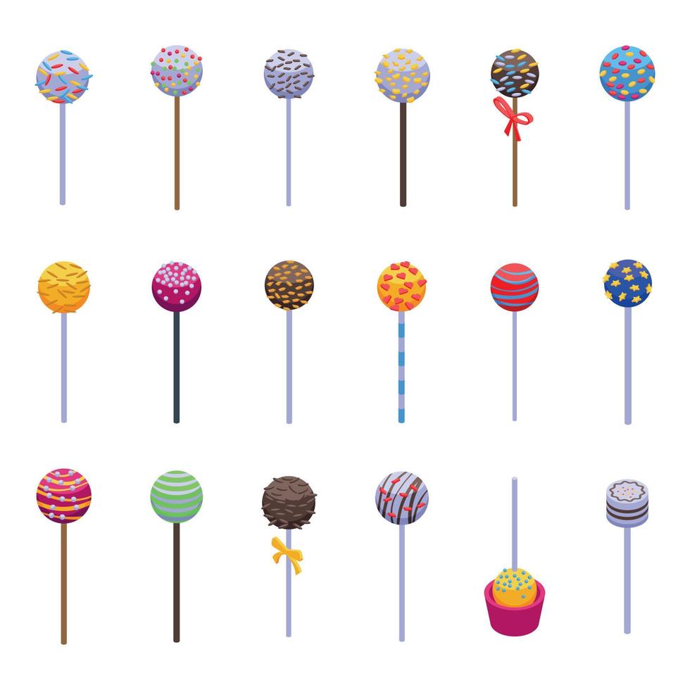 cake pops pictogrammen instellen isometrische vector. bar dessert vector