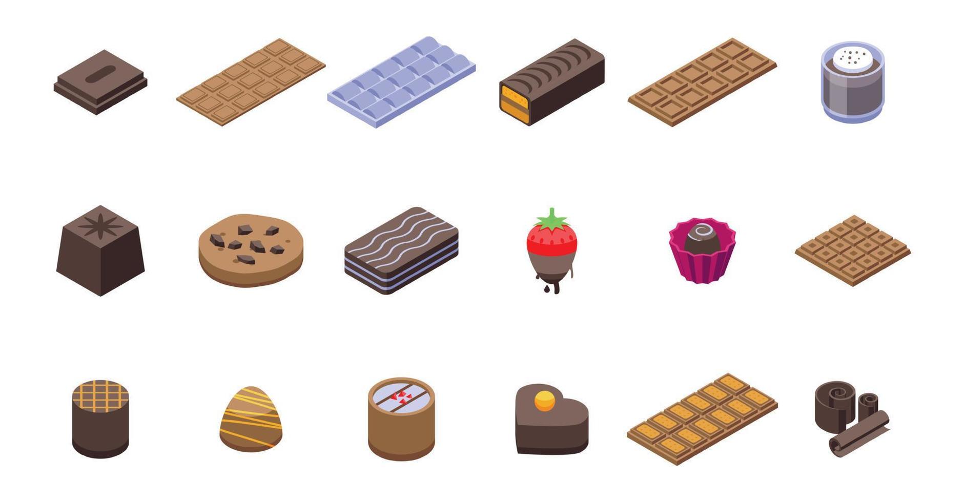 chocolade iconen set, isometrische stijl vector