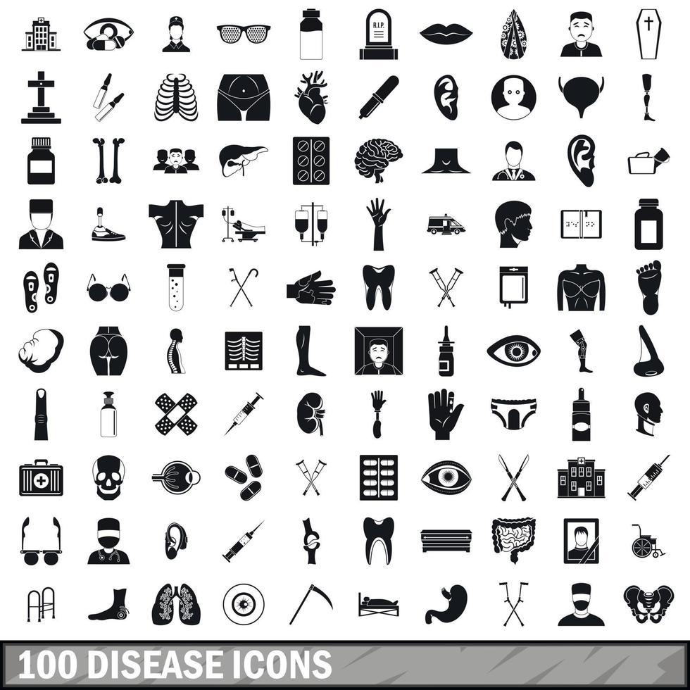 100 ziekte iconen set, eenvoudige stijl vector