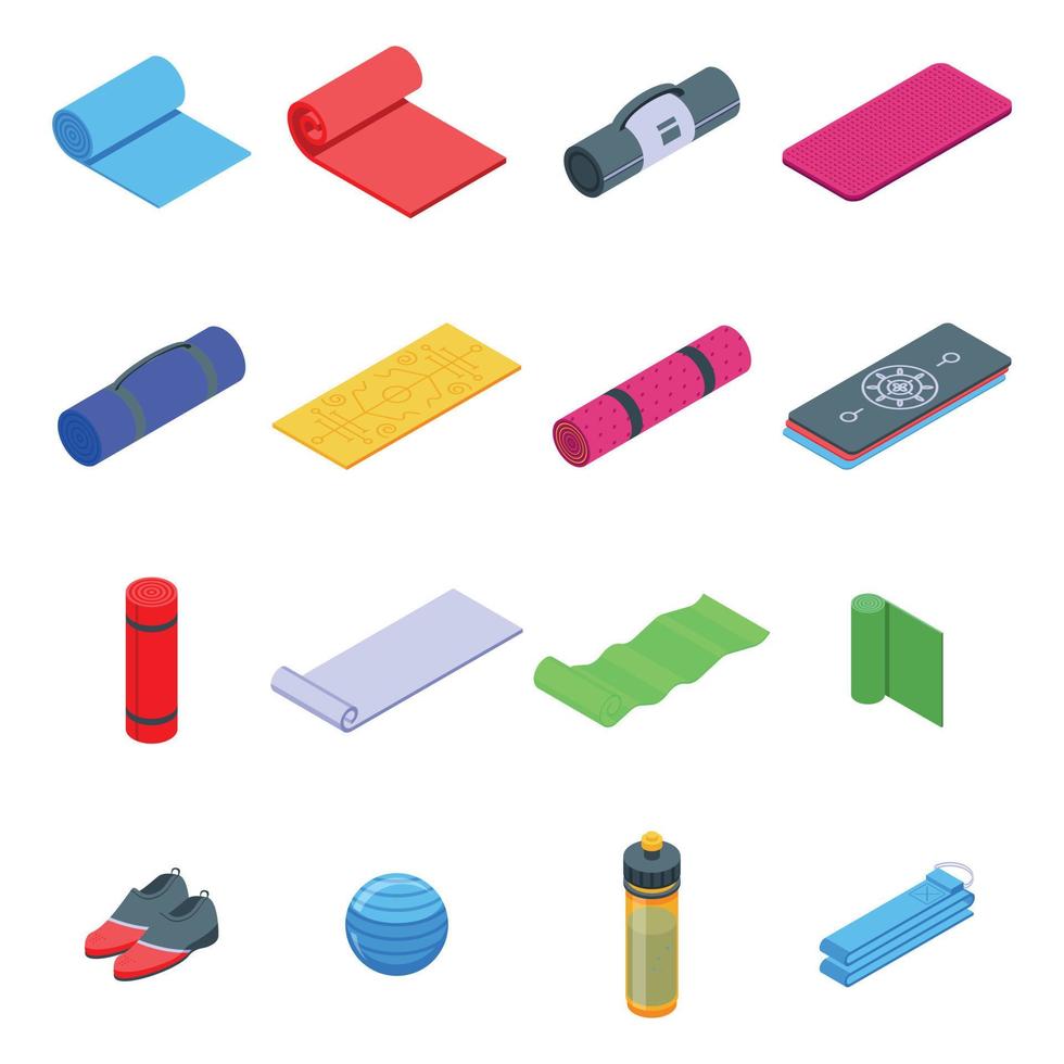 yoga mat iconen set, isometrische stijl vector