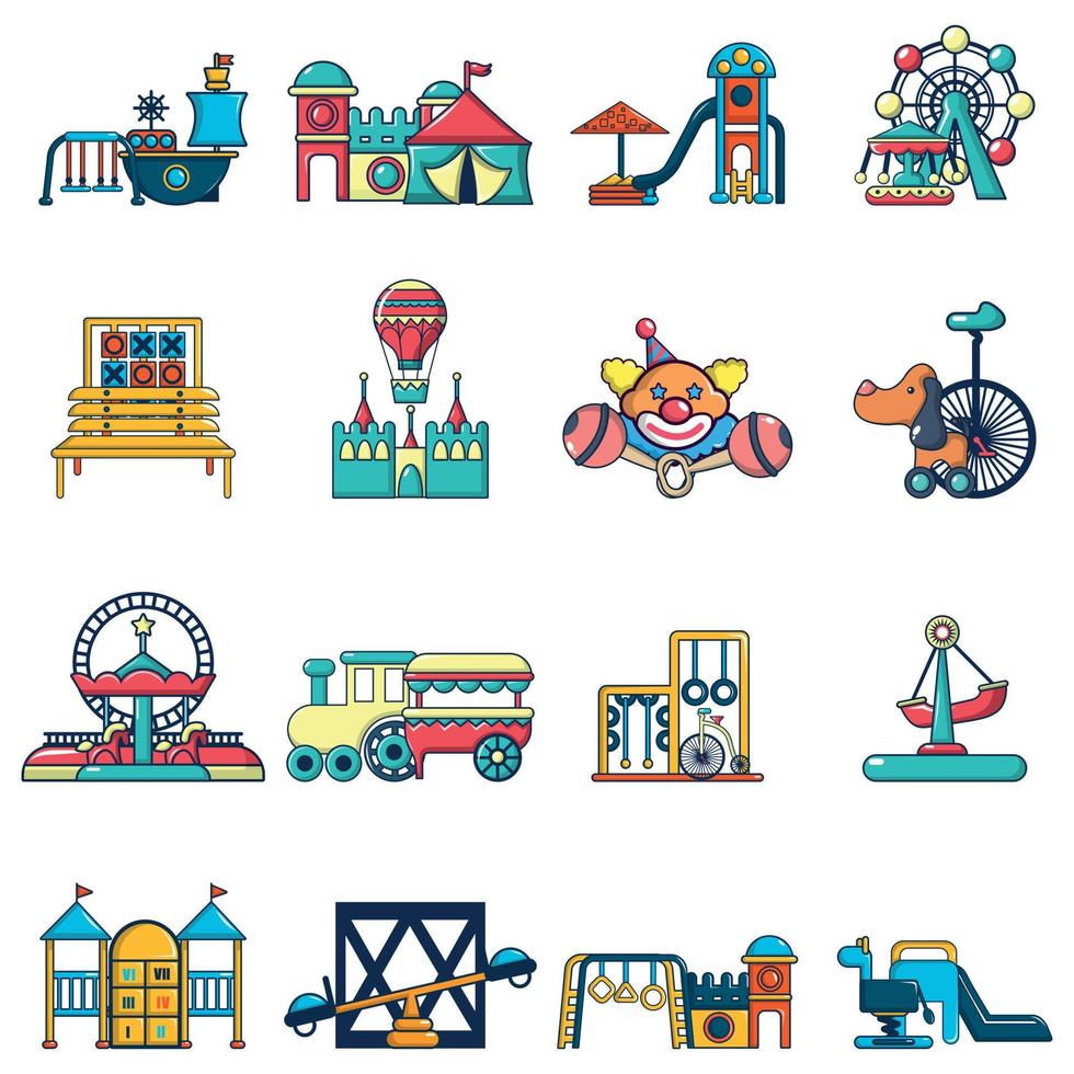 kinderspeeltuin iconen set, cartoon stijl vector