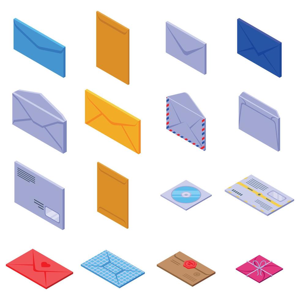 envelop iconen set, isometrische stijl vector