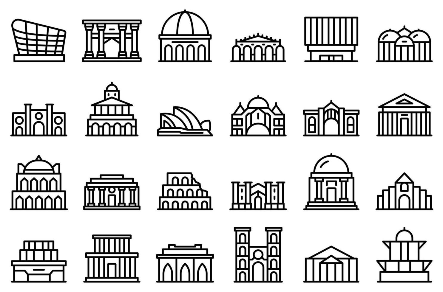opera huis pictogrammen instellen overzicht vector. architectuur gebouw vector