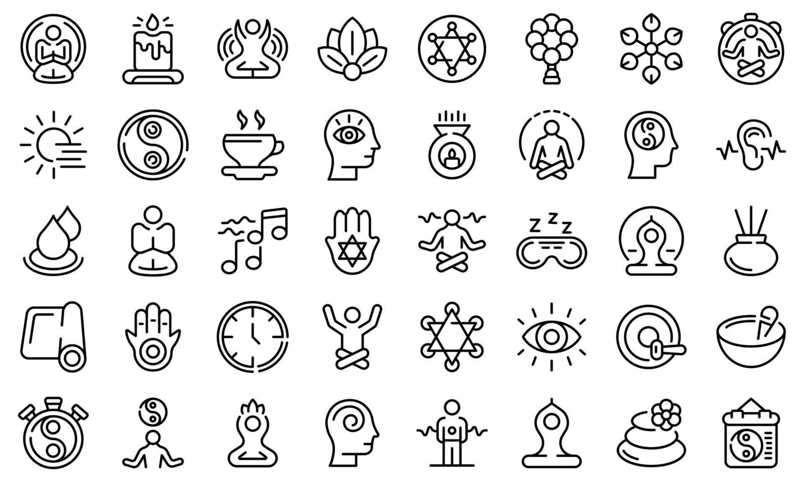 spirituele praktijken iconen set, Kaderstijl vector