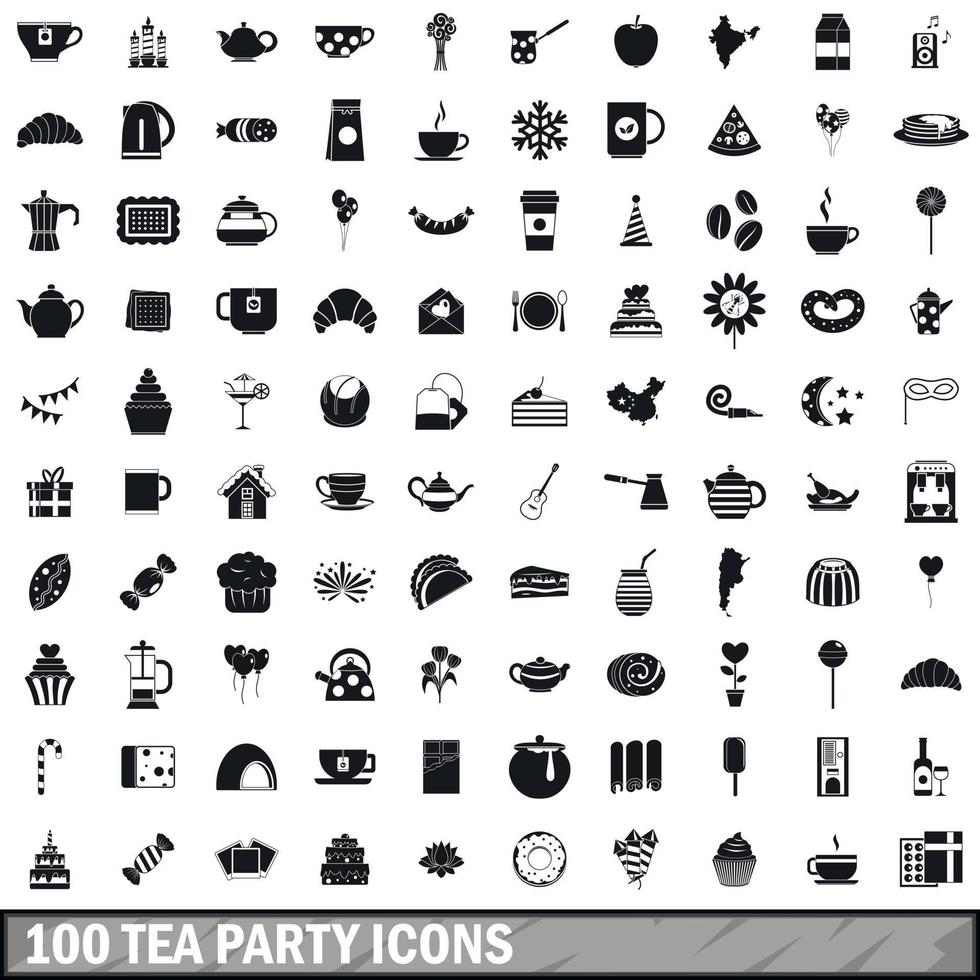 100 theekransje iconen set, eenvoudige stijl vector