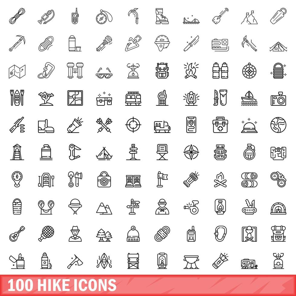 100 wandeling iconen set, Kaderstijl vector