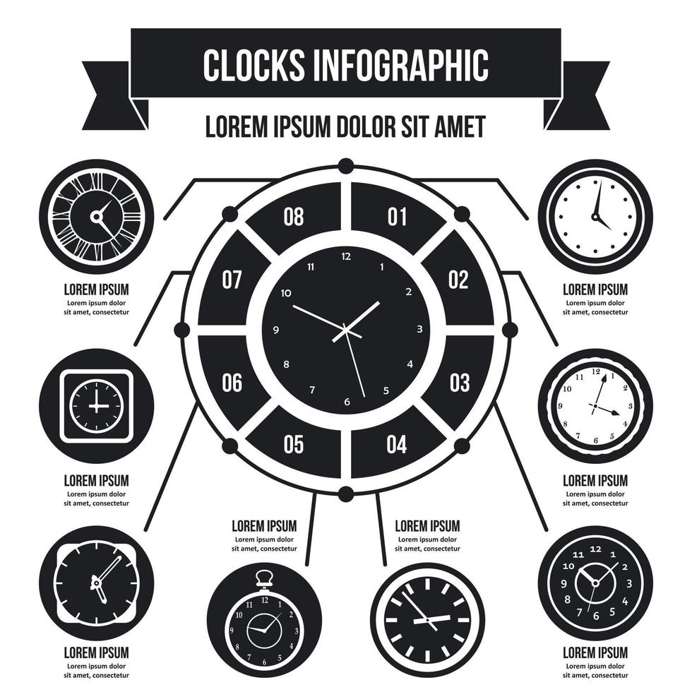 klokken infographic concept, eenvoudige stijl vector