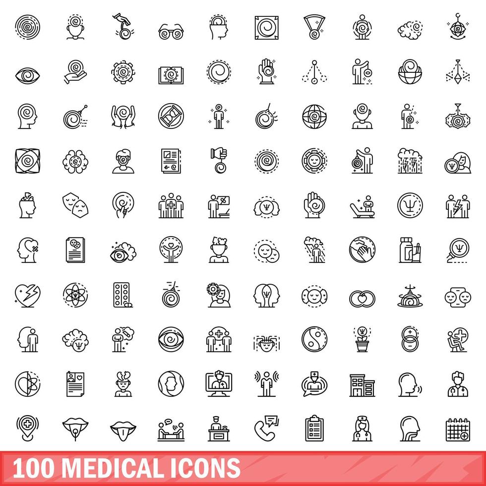 100 medische iconen set, Kaderstijl vector