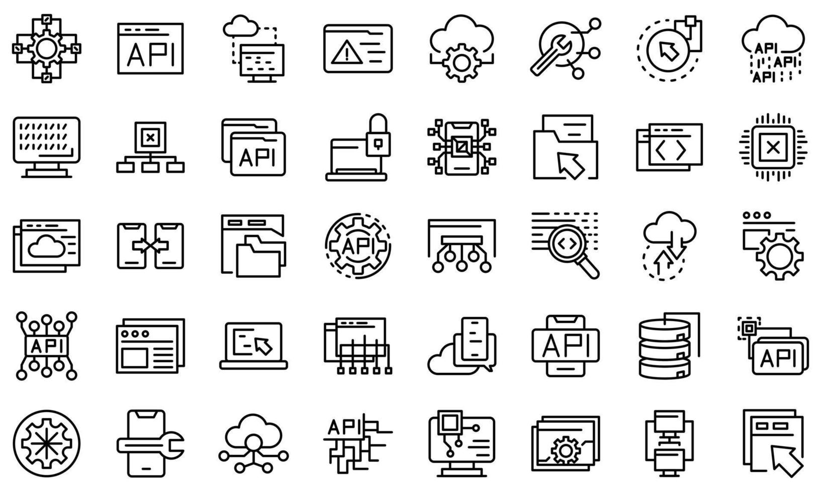 api iconen set, Kaderstijl vector